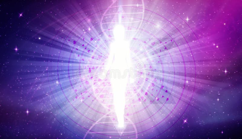 Spirituele energiekracht violet vlamvermogen dna spiraal universum fractals portal