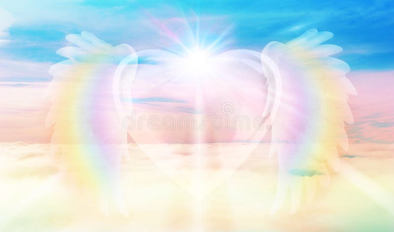 Spirituelle Anleitungsengel Licht und Liebe, die ein Wunder Himmlischen Flügeln des Himmelregenbogens tun lizenzfreie stockbilder