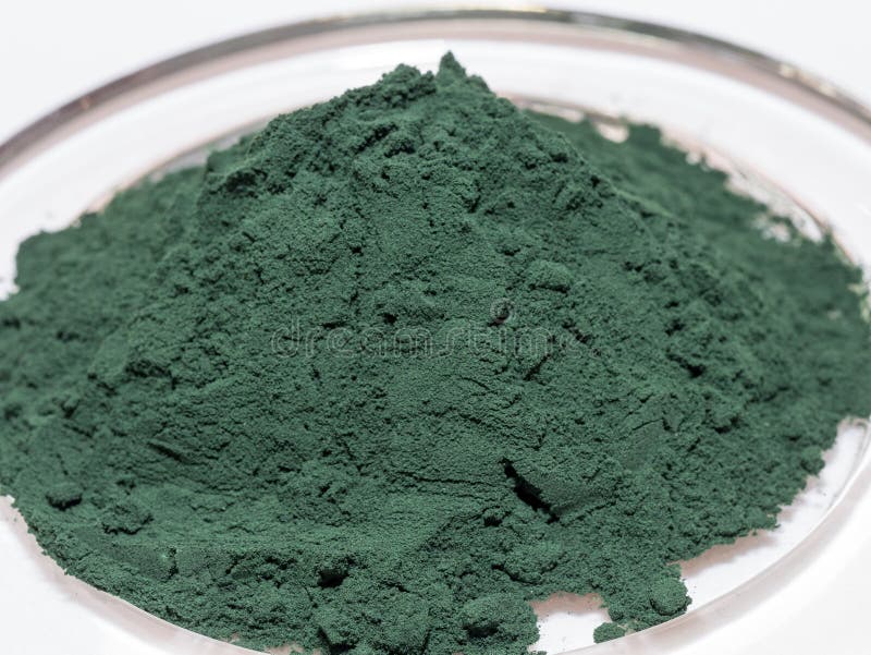 Spirulina Algae Powder, Close Up.Macro, Selective Focus Stock Photo