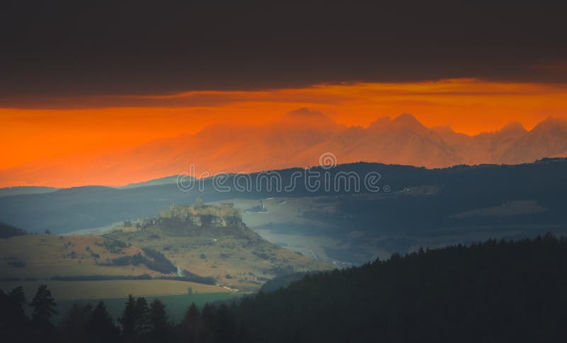 Spis castle, Unesco World Heritage Site. Slovakia. Sunset.