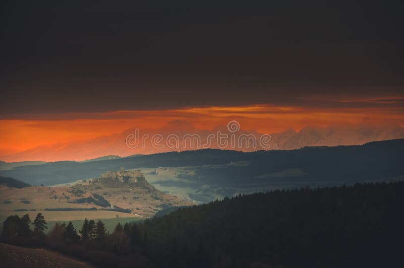 Spis castle, Unesco World Heritage Site. Slovakia. Sunset.