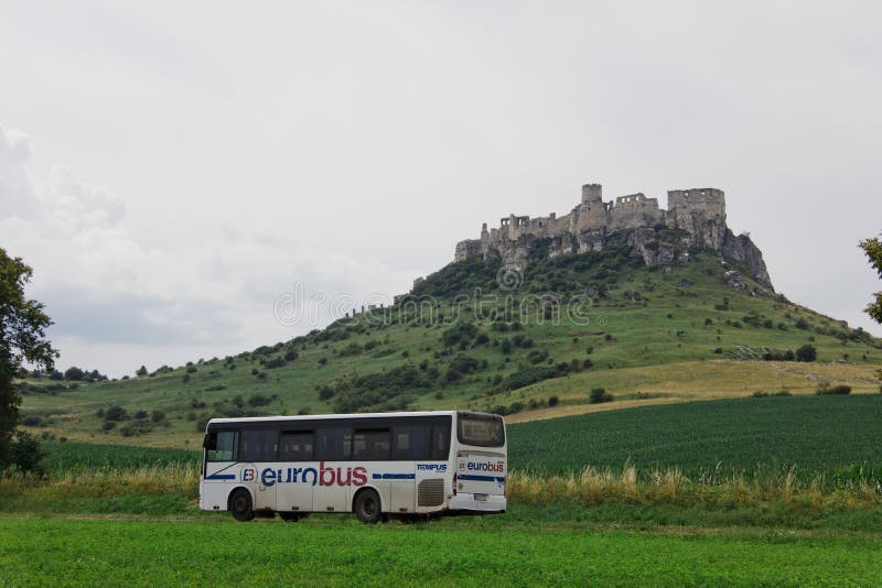 Spisske Podhradie, Slovakia, 6th. July 2018 Eurobus stock image Spisske Podhradie, Slovakia, 6th. July 2018 Eurobus stock image
