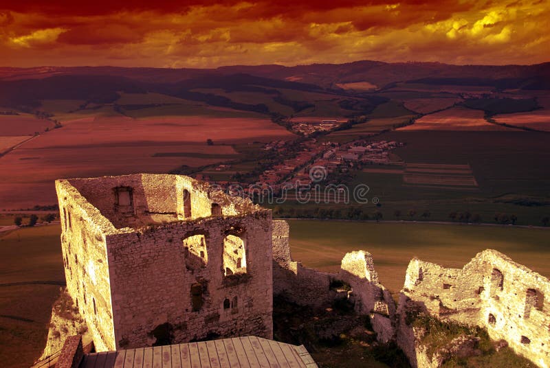 Spissky castle at sunset