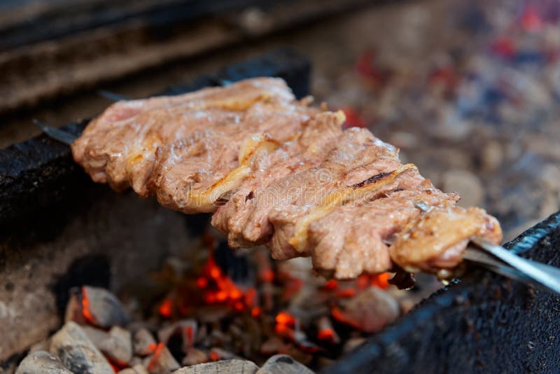 Spit Roasted Lamb on a Charcoal Grill Stock Image Image of dish