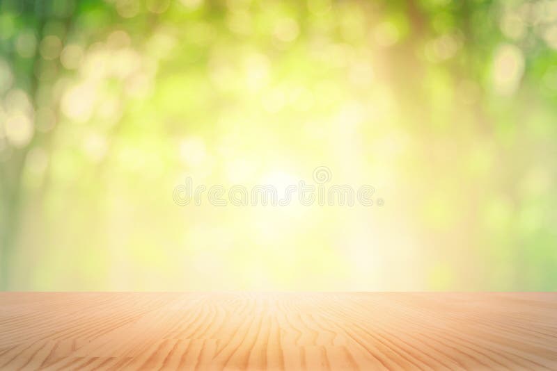 Spitzenholztisch mit Blatthintergrundzusammenfassung bokeh defocus Wald der Natur weichem grünem vektor abbildung