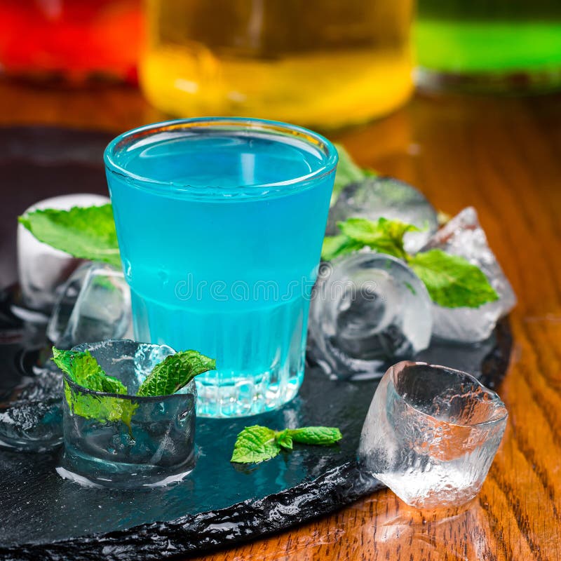 Splash Blue Curacao Shot Cocktail, Jellyfish Shot Cocktail Stock Photo ...