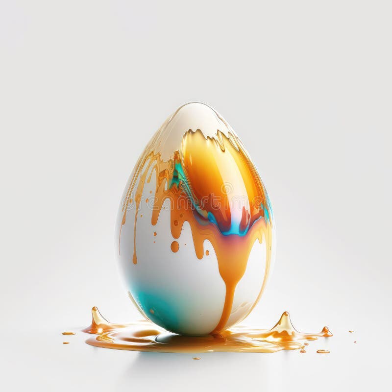 Splash of Bright Paint on a White Egg on a White Background Stock