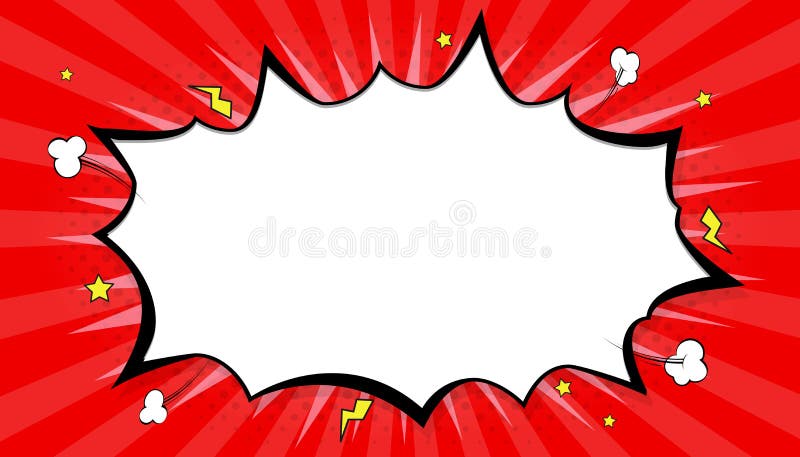 Comic pop art splash explosion background. Speech bubble with expression text space. Bright dynamic cartoon illustration in retro pop art style. Layout blank template with dots, clouds and stars. Comic pop art splash explosion background. Speech bubble with expression text space. Bright dynamic cartoon illustration in retro pop art style. Layout blank template with dots, clouds and stars