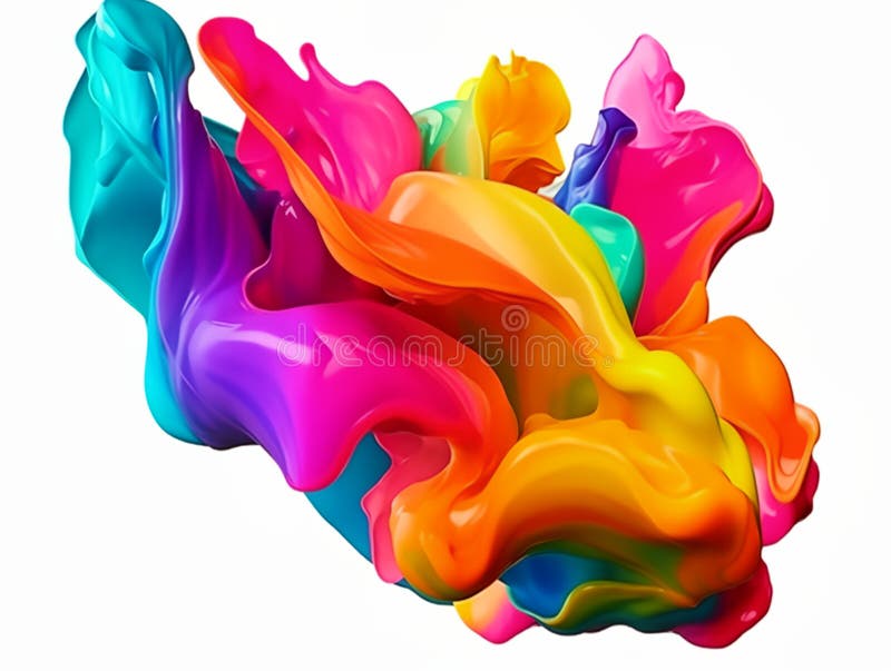 Splash of glossy oil liquid water, vivid vibrant color on white background. Generated b AI stock photography