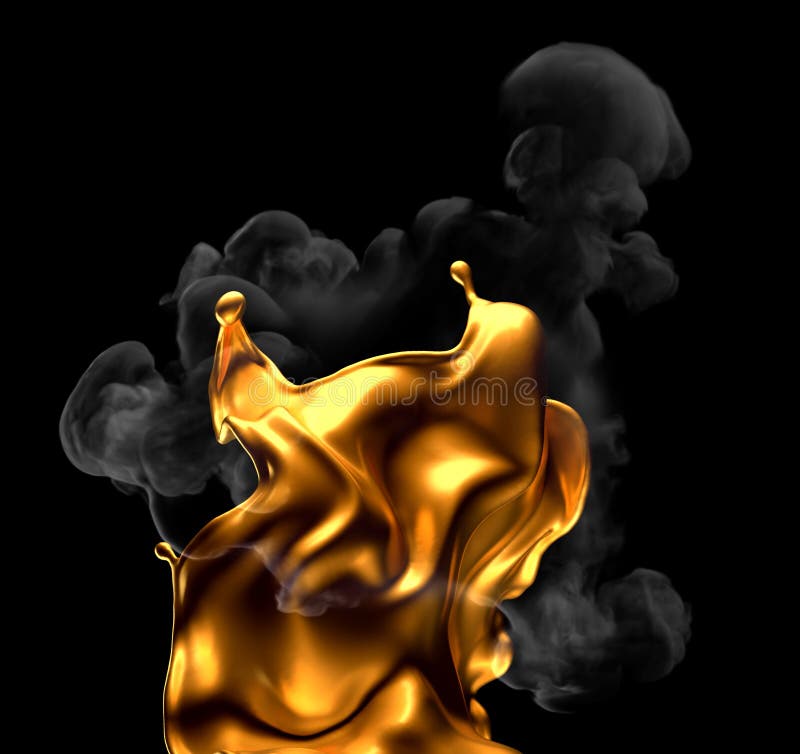 Splash of gold and smoke on a black background. 3d illustration, 3d rendering