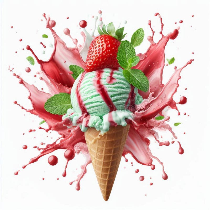 A splash of strawberry mint ice cream vector illustration
