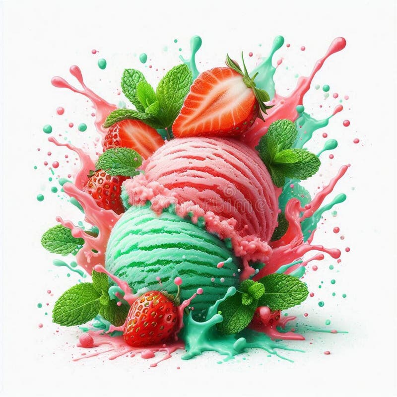 A splash of strawberry mint ice cream royalty free illustration