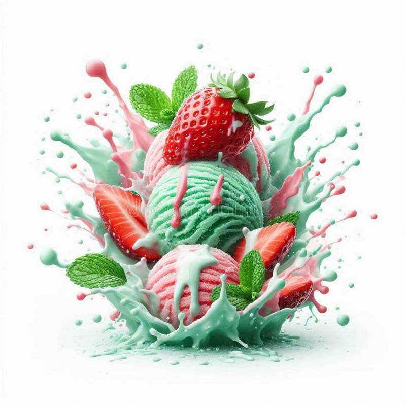 A splash of strawberry mint ice cream stock illustration