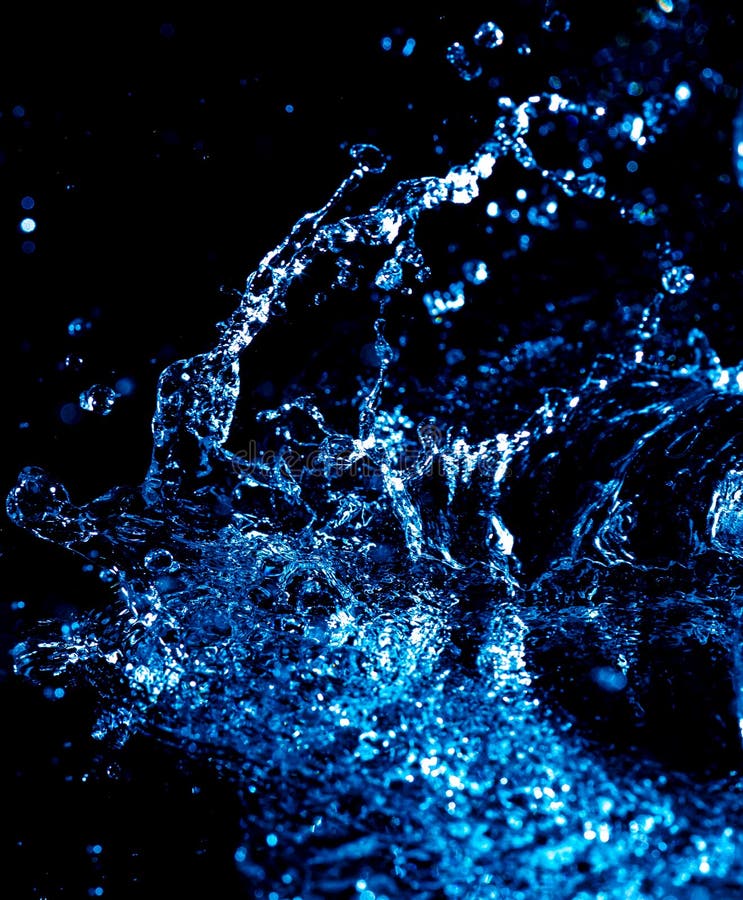 Splashes and Drops of Blue Water on a Black Stock Image - Image of clear,  bubble: 178435947