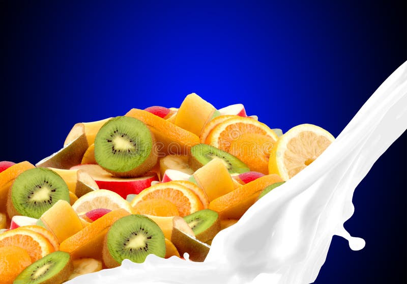 Splashing Milk with Fruit Mix Stock Image Image of healthy, isolated