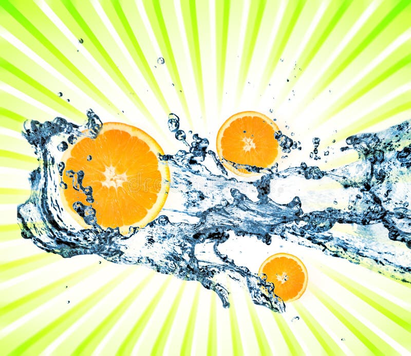 Splashing water with oranges stock illustration