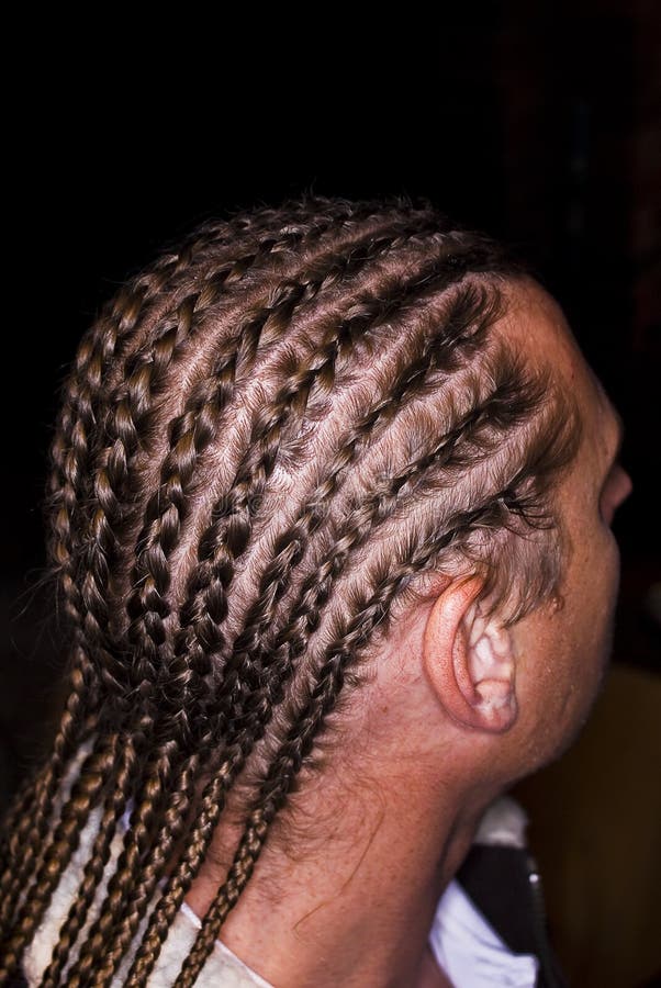 Male with cornrow braids. Back 3/4 view. Arrange or style hair by dividing into sections and braiding close to the scalp in rows. Cornrows are known as canerow in parts of the Caribbean and the United Kingdom. Male with cornrow braids. Back 3/4 view. Arrange or style hair by dividing into sections and braiding close to the scalp in rows. Cornrows are known as canerow in parts of the Caribbean and the United Kingdom.