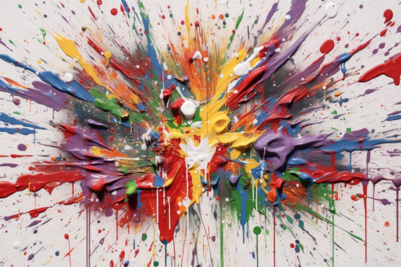 Splattered rainbow paint on white canvas vector illustration