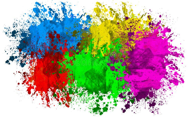 Abstract background of colorful paint splatters on white. Abstract background of colorful paint splatters on white.
