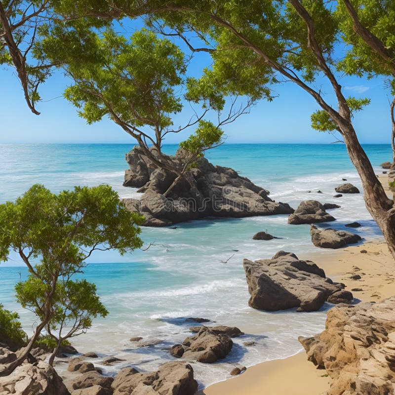 Splendida e pacifica visione sulla spiaggia, immagine generata dall'aria royalty illustrazione gratis