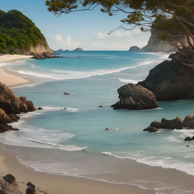 Splendida e pacifica visione sulla spiaggia, immagine generata dall'aria illustrazione vettoriale