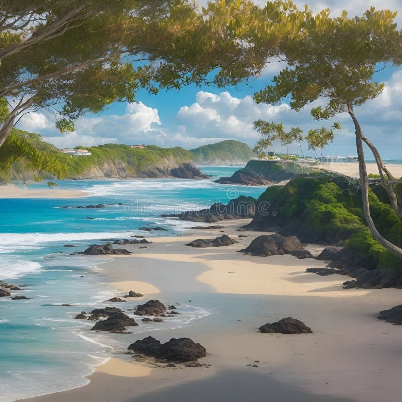Splendida e pacifica visione sulla spiaggia, immagine generata dall'aria illustrazione vettoriale
