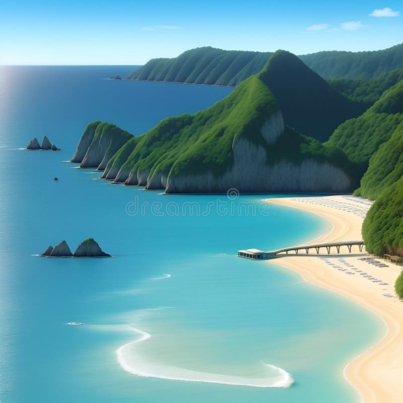 Splendida e pacifica visione sulla spiaggia, immagine generata dall'aria illustrazione vettoriale