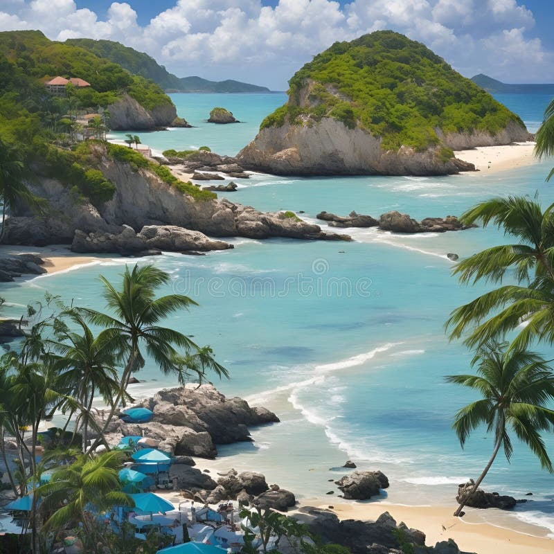 Splendida e pacifica visione sulla spiaggia, immagine generata dall'aria illustrazione vettoriale