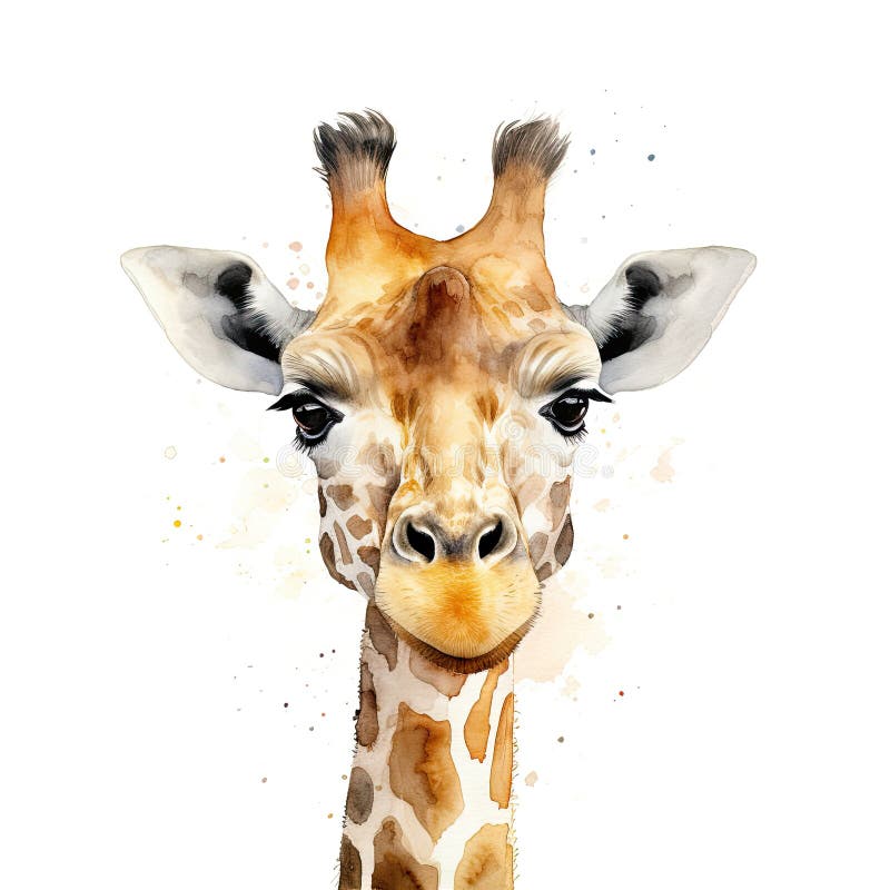 Splendida faccia di giraffa isolata su fondo bianco. disegno a colori dell'acqua digitale illustrazione vettoriale