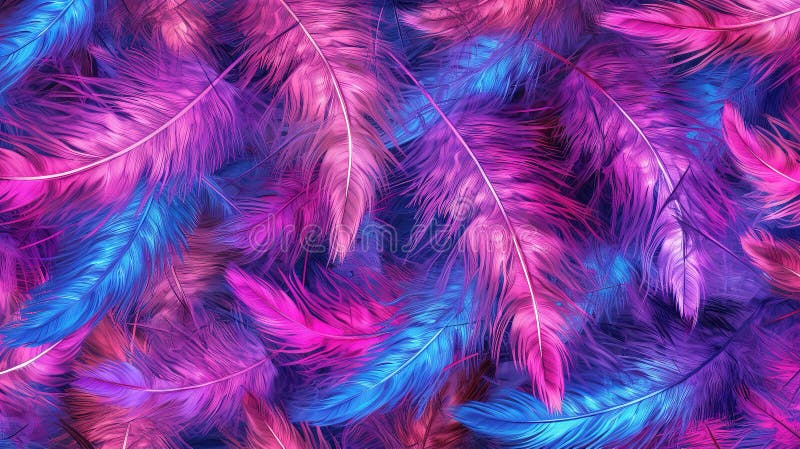 Splendida poster di piume colorato di neon all'aria illuminata illustrazione vettoriale