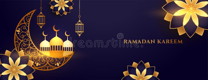 Splendido banner dorato di ramadan kareem illustrazione di stock
