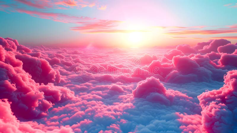 Splendido sorgere del sole sopra nuvole rosa. illustrazione vettoriale