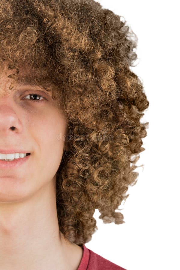 Split in Half Cropped Portrait of a Young Curly European Man with Long  Curly Hair and a Dreamy Smile Close-up. Very Lush Male Hair Stock Image -  Image of cropped, crisp: 151407231