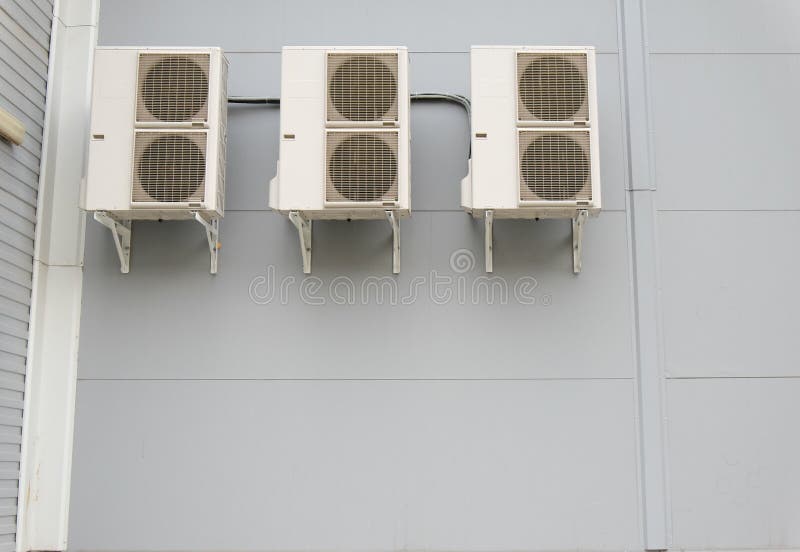 Split systems on a wall of modern building.