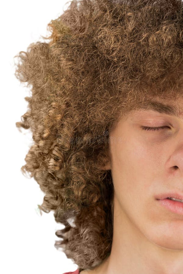 Splited in Half Cropped Portrait of a Young Curly European Man with Long Curly  Hair and Closed Eyes Close Up. Very Lush Male Hair Stock Image - Image of  attitude, detail: 151406769