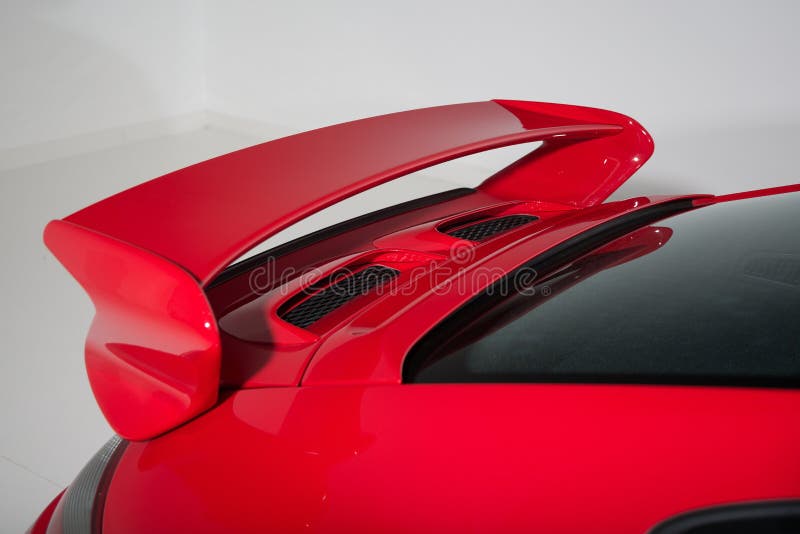 Spoiler of a Red Sports Car in a White Room Stock Image Image of