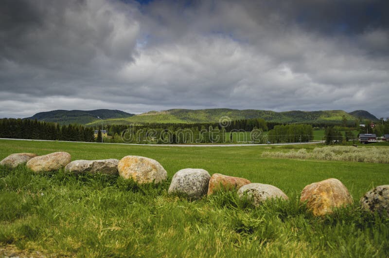 Spokojny natura krajobrazu widok z zielonej trawy górą i niebieskim niebem zakrywającymi z chmurami w pięknym dniu zdjęcie stock Spokojny natura krajobrazu widok z zielonej trawy górą i niebieskim niebem zakrywającymi z chmurami w pięknym dniu zdjęcie stock