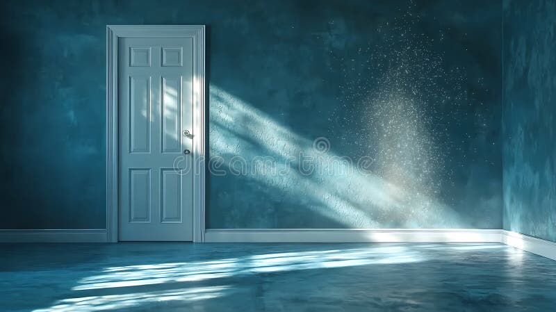 Spokojny pokój z drzwiami i magicznym światłem ilustracji