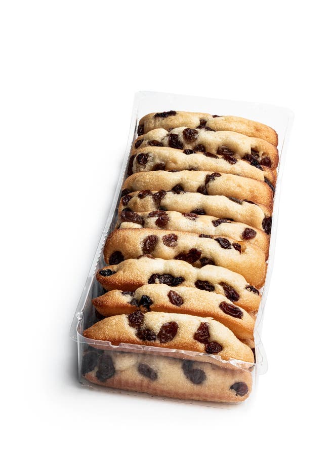 Sponge Cake Fingers with Sultanas Isolated on White Stock Photo Image