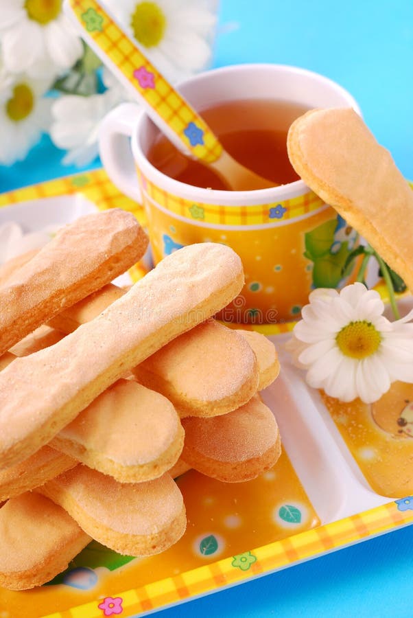 Sponge Fingers and Tea for Child Stock Image Image of ladyfinger