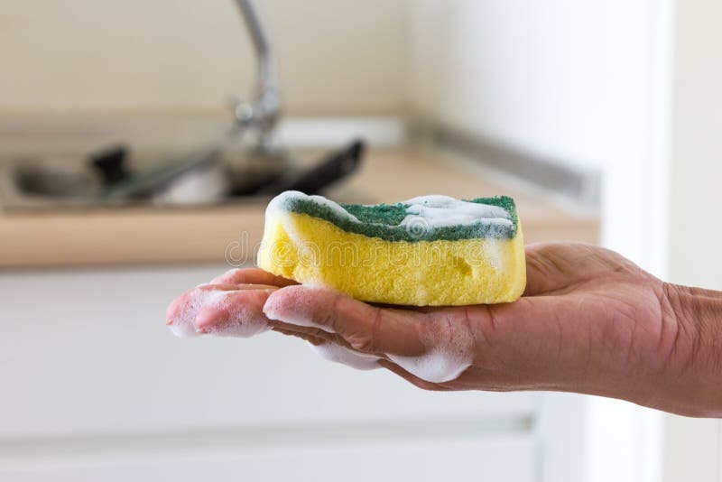 Sponge in Hand with Dishwashing Liquid Stock Image Image of dirt, cleaner 31653187