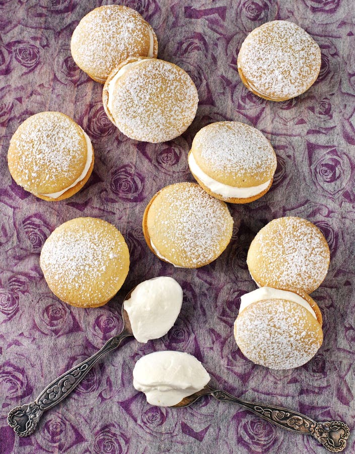 Sponge kisses with cream stock photo. Image of cake, food 37686596