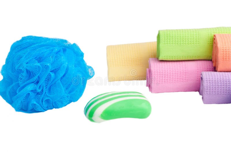 Sponge and Soap on a Blue Background. Stock Image Image of blue