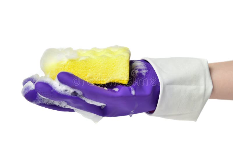 Sponge for Washing Dishes with Foam in Hand with Gloves Stock Photo Image of housework, sponge
