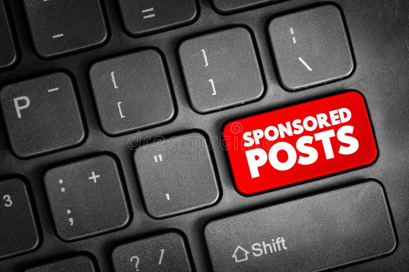 Sponsored Posts - post to any community-driven notification-oriented website, text concept button on keyboard stock photography