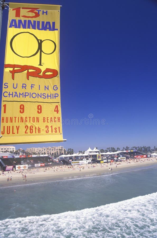 Sponsors signs on Huntington Beach royalty free stock photo