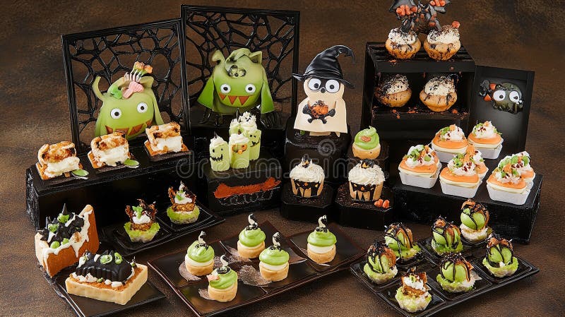 Spooky Halloween dessert buffet display stock images