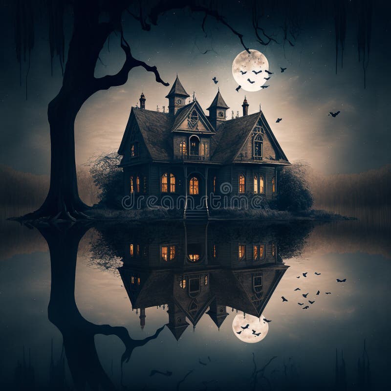 Haunted House with Dark Horror Atmosphere. Halloween Haunted Scene ...