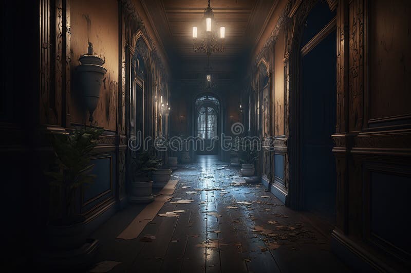 Spooky Space with Low Light . Horror Scene.Creepy and Haunting Created