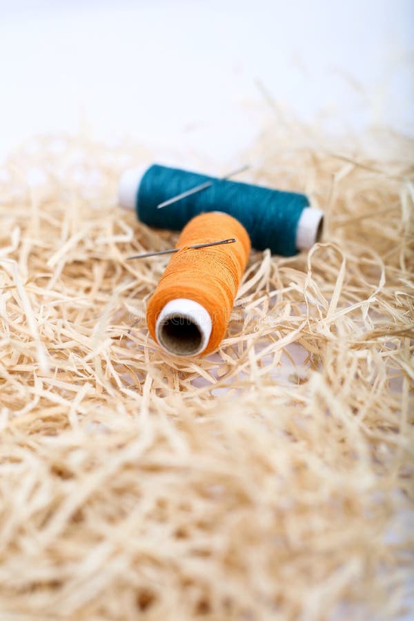 Spool of Two Sewing Thread with Needle Stock Photo Image of color